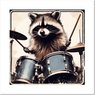 Raccoon drummer Posters and Art